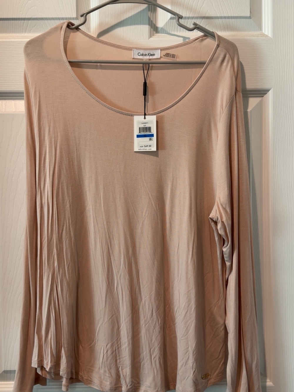 Calvin Klein Lightweight Long Sleeve Scoop Neck Top - Light Blush